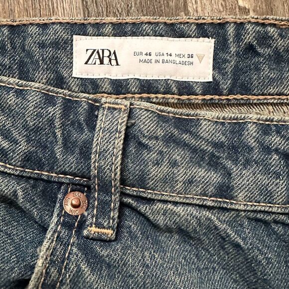 ZARA Mid Rise Wide Leg Full Length Loose Fit Medium Blue No Stretch Denim Jeans - Picture 9 of 12